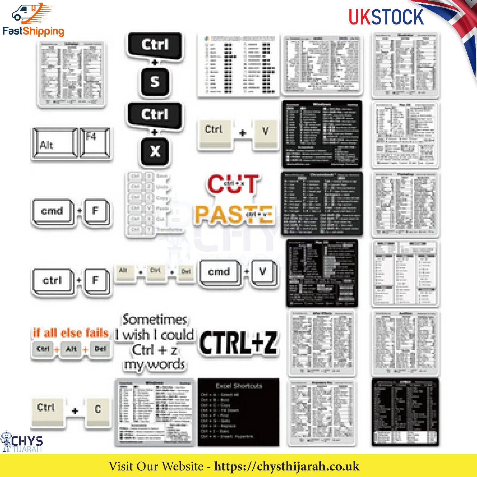 30Pcs Mixed Shortcut Sticker Set DIY Keyboard MacBook Laptop Desktop S