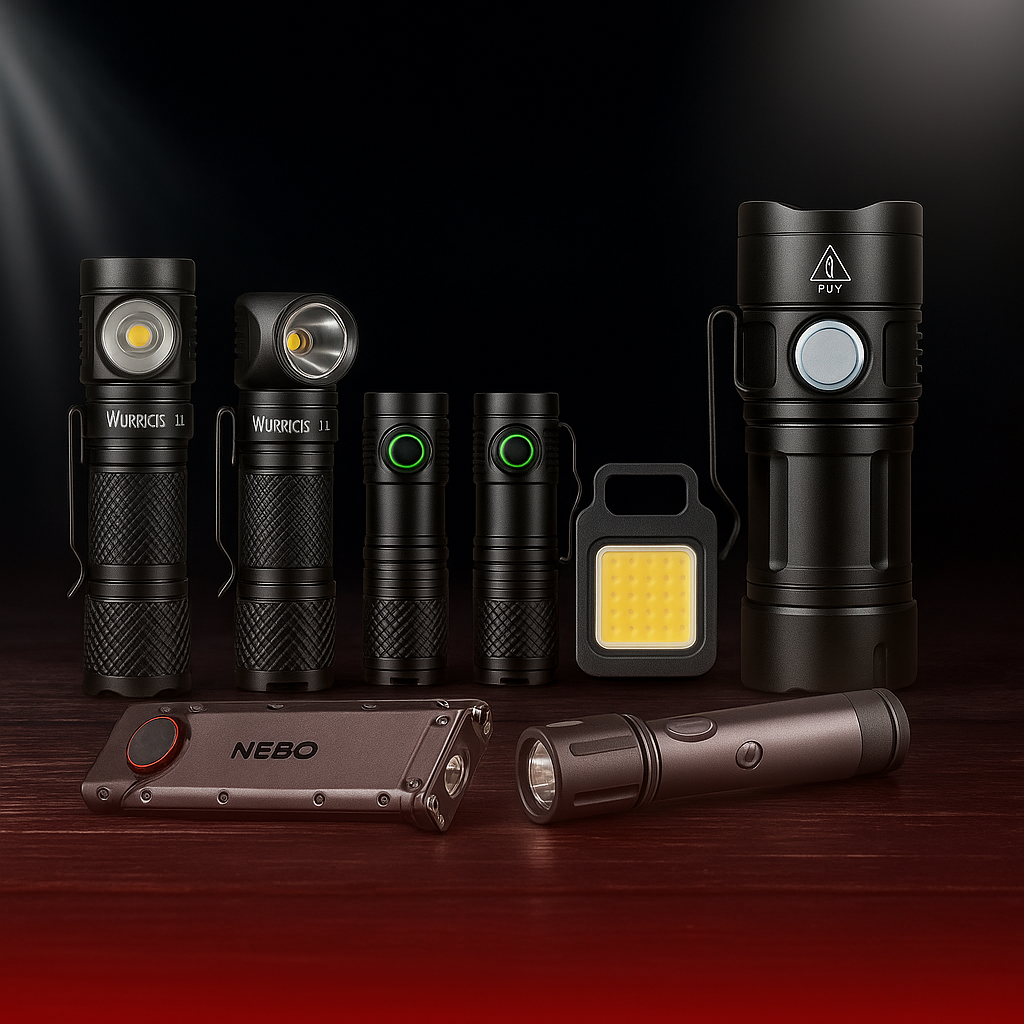 Assorted 2025 premium flashlights and torches for camping, tactical, and EDC use
