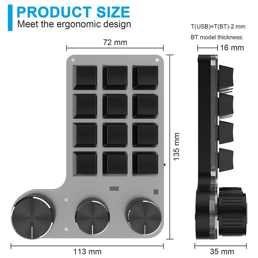 Customisable 12-Key RGB Mechanical Gaming Keyboard - USB Knobs for Copy Paste & Drawing - Hotswap Macropad - Chys Thijarah