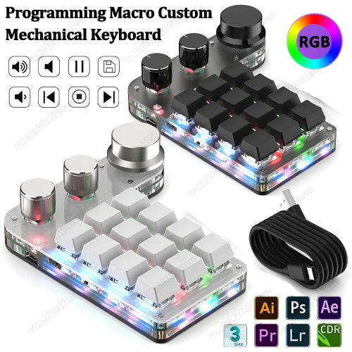 Programmable 12-Key Mechanical Gaming Keyboard with RGB lighting and knobs