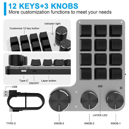 Keyobard R12 Programmable 12-Key Mechanical Gaming Keyboard RGB