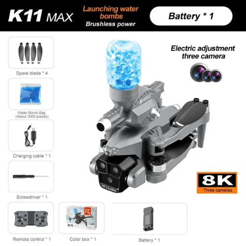 K11 MAX brushless drone water bomb launch feature