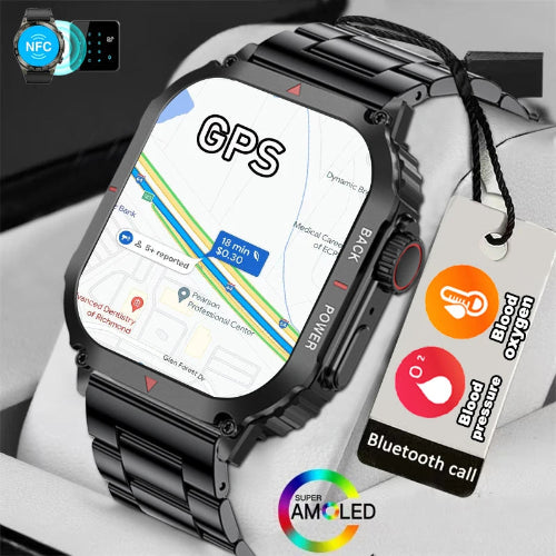 AMOLED smart watch with NFC payments GPS tracking and waterproof design