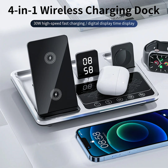 5-in-1 Wireless Charger Stand for iPhone 14/13/12/11/X, Apple Watch, AirPods, Samsung Galaxy Watch | Fast Charging Dock Station - Chys Thijarah