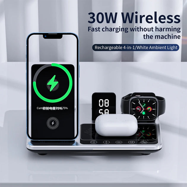 5-in-1 Wireless Charger Stand for iPhone 14/13/12/11/X, Apple Watch, AirPods, Samsung Galaxy Watch | Fast Charging Dock Station - Chys Thijarah