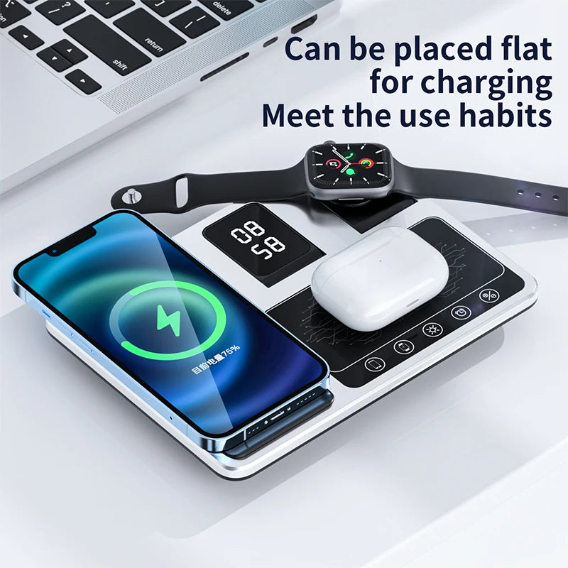 5-in-1 Wireless Charger Stand for iPhone 14/13/12/11/X, Apple Watch, AirPods, Samsung Galaxy Watch | Fast Charging Dock Station - Chys Thijarah