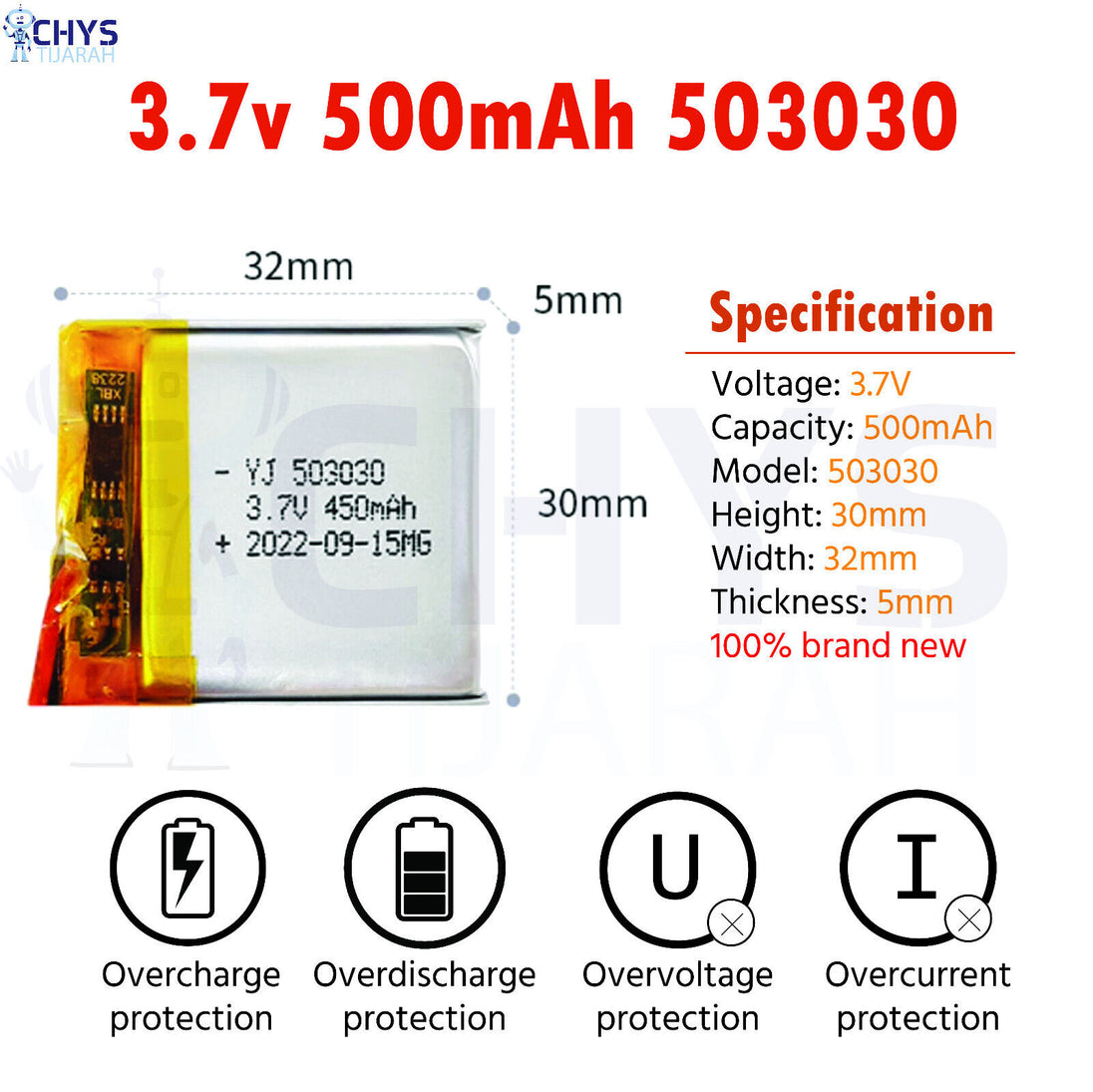 3.7V Lipo Li-Polymer Rechargeable Battery MP3, Camera, Recorder, Player, device - Chys Thijarah