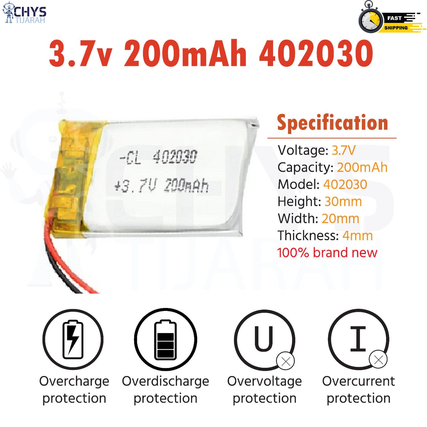 3.7V Lipo Li-Polymer Rechargeable Battery MP3, Camera, Recorder, Player, device - Chys Thijarah