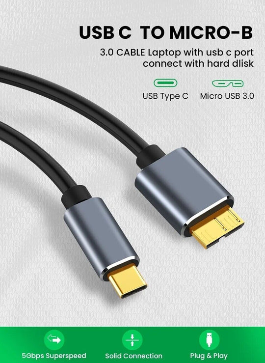 Micro B USB 3.0 5Gbps Type C Cable connector for external HDD Hard Disk - Chys Thijarah