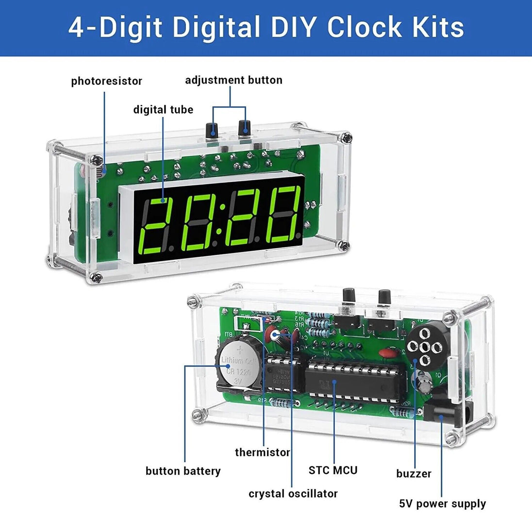 TJ-56-428 4-Digit Digital Educational learning DIY Clock Kits with Acrylic Shell - Chys Thijarah