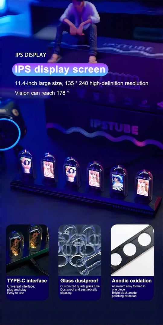 IPS colour screen Digital Nixie tube clock gaming desktop decor gift for him. - Chys Thijarah