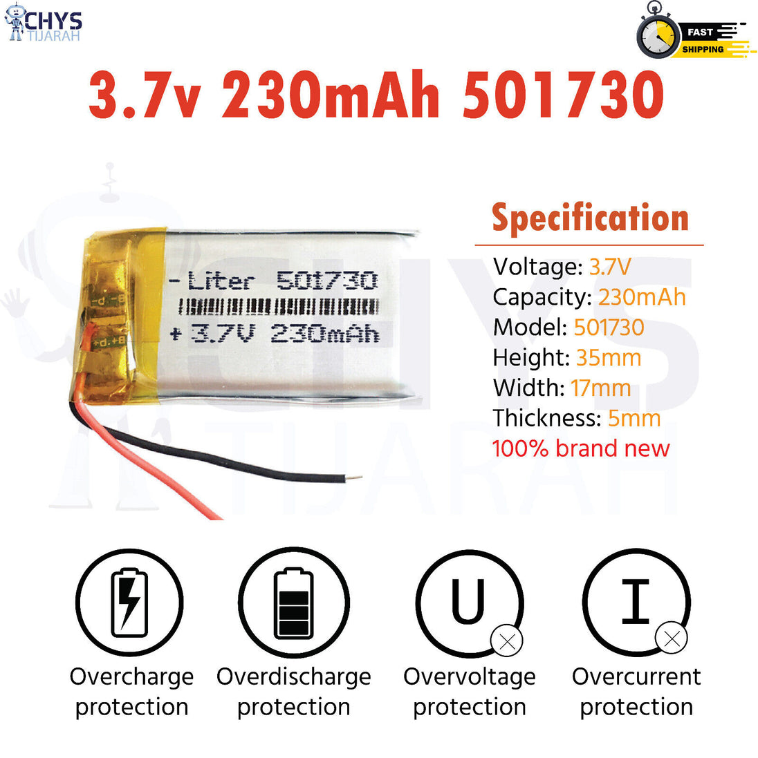 3.7V Lipo Li-Polymer Rechargeable Battery MP3, Camera, Recorder, Player, device - Chys Thijarah