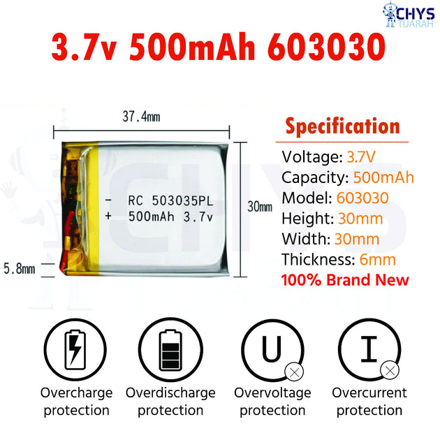 3.7V Lipo Li-Polymer Rechargeable Battery MP3, Camera, Recorder, Player, device - Chys Thijarah