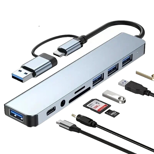 8 in 1 USB 3.0/2.0  splitter Hub with card reader, USB-C Docking Station - Chys Thijarah