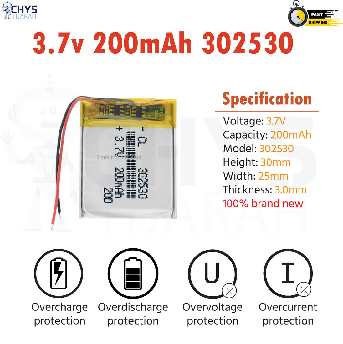 3.7V Lipo Li-Polymer Rechargeable Battery MP3, Camera, Recorder, Player, device - Chys Thijarah