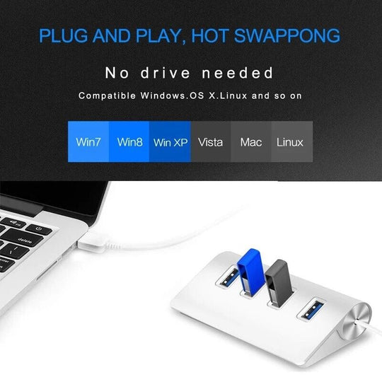 Aluminum Usb 3.0 Hub 4 Ports High Speed Multi Splitter Adapter Expander Laptop - Chys Thijarah