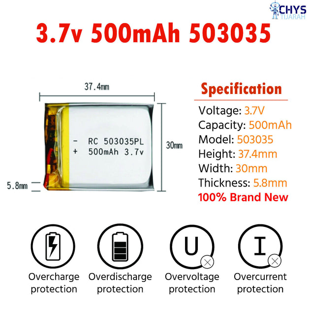 3.7V Lipo Li-Polymer Rechargeable Battery MP3, Camera, Recorder, Player, device - Chys Thijarah