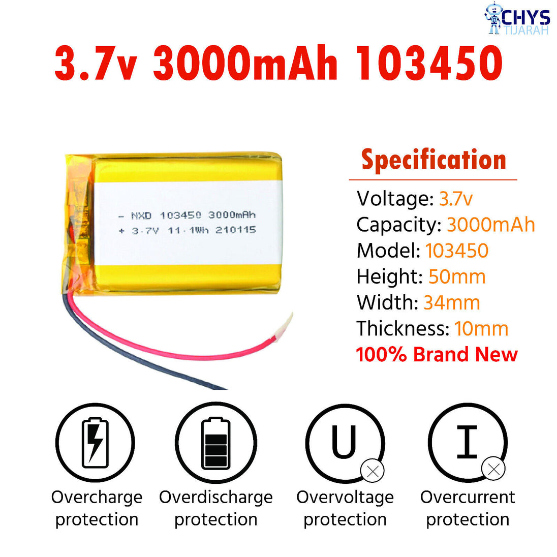 3.7V Lipo Li-Polymer Rechargeable Battery MP3, Camera, Recorder, Player, device - Chys Thijarah