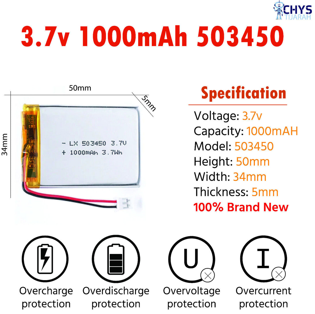 3.7V Lipo Li-Polymer Rechargeable Battery MP3, Camera, Recorder, Player, device - Chys Thijarah