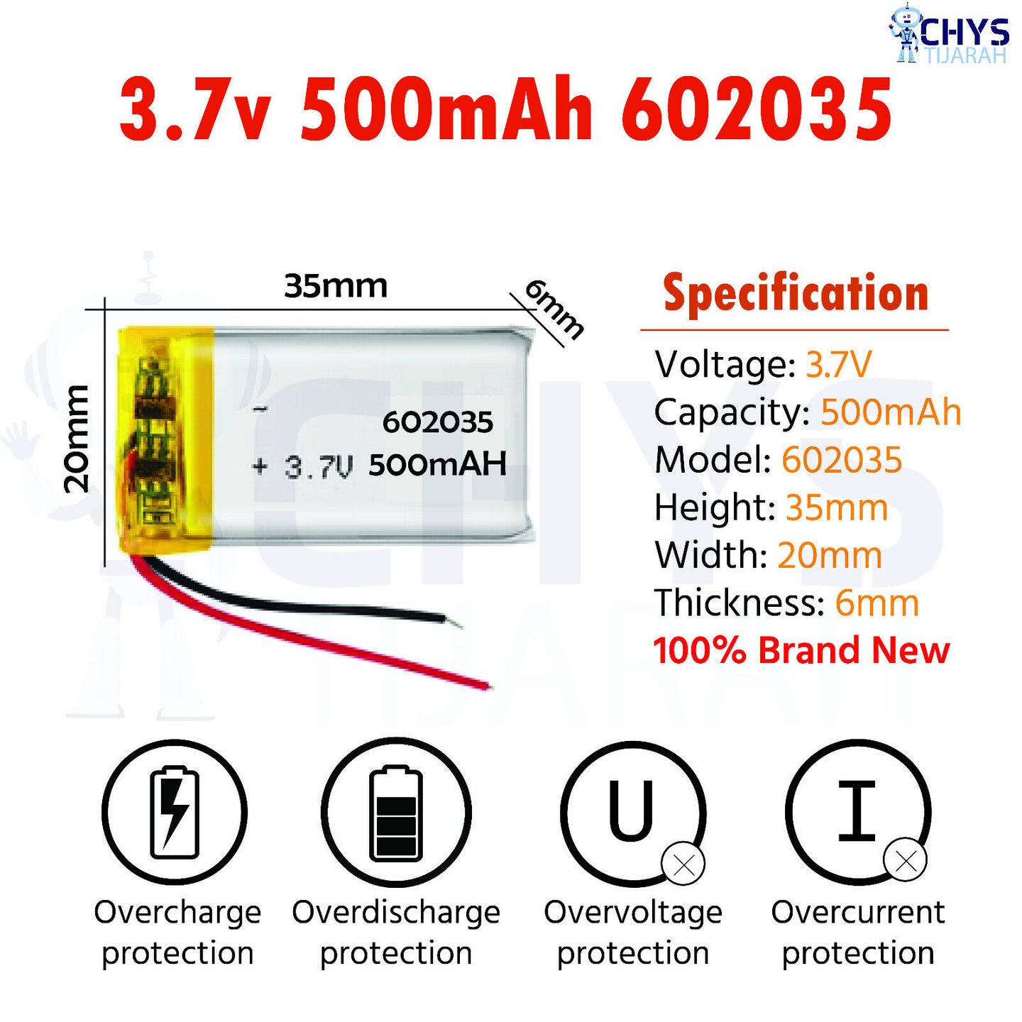 3.7V Lipo Li-Polymer Rechargeable Battery MP3, Camera, Recorder, Player, device - Chys Thijarah