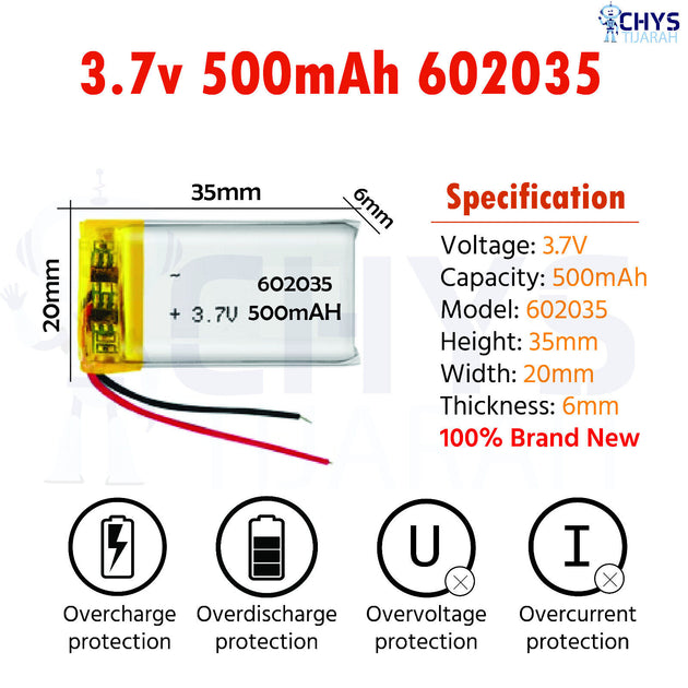 3.7V Lipo Li-Polymer Rechargeable Battery MP3, Camera, Recorder, Player, device - Chys Thijarah