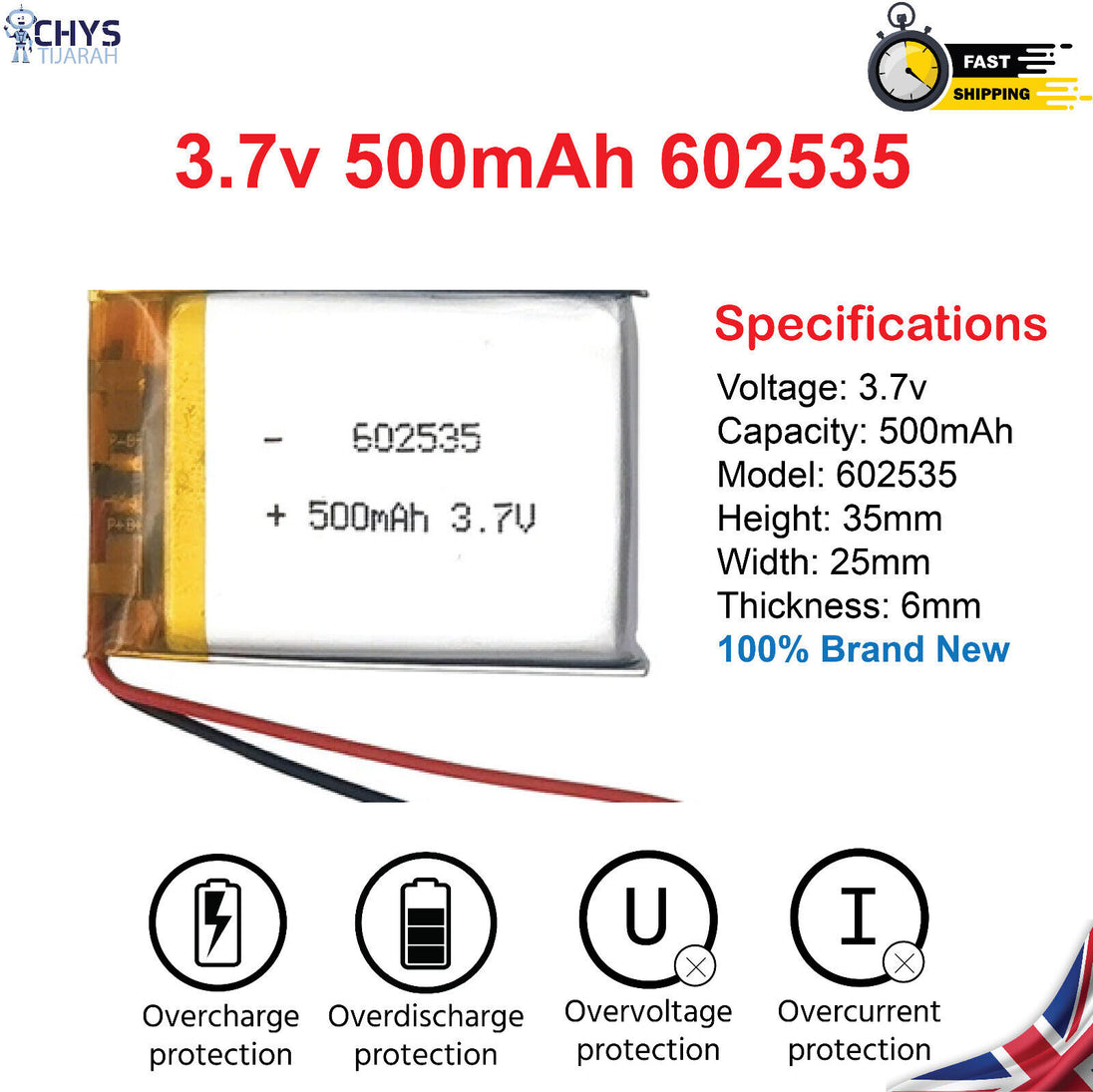 3.7V Lipo Li-Polymer Rechargeable Battery MP3, Camera, Recorder, Player, device - Chys Thijarah