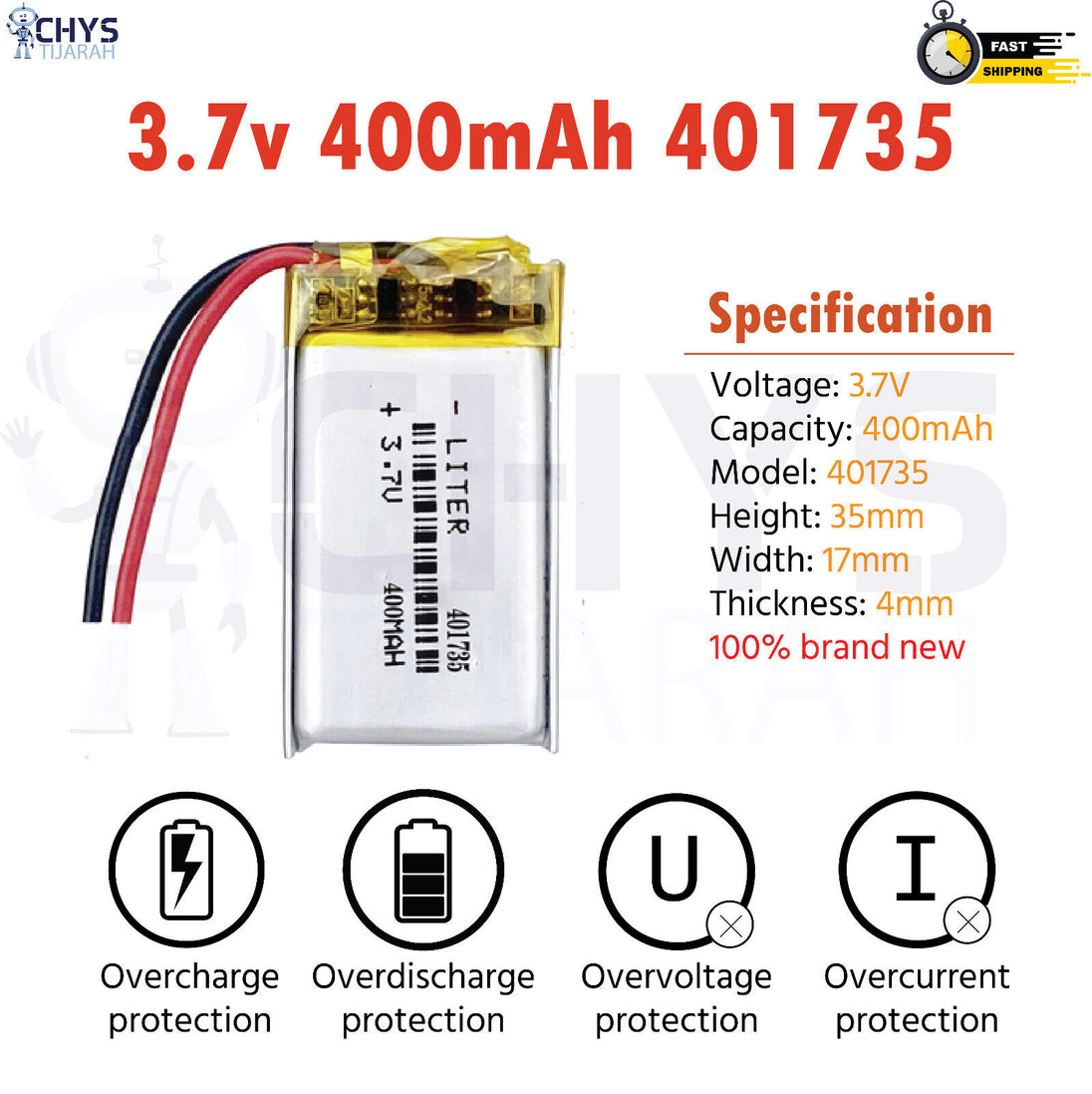 3.7V Lipo Li-Polymer Rechargeable Battery MP3, Camera, Recorder, Player, device - Chys Thijarah