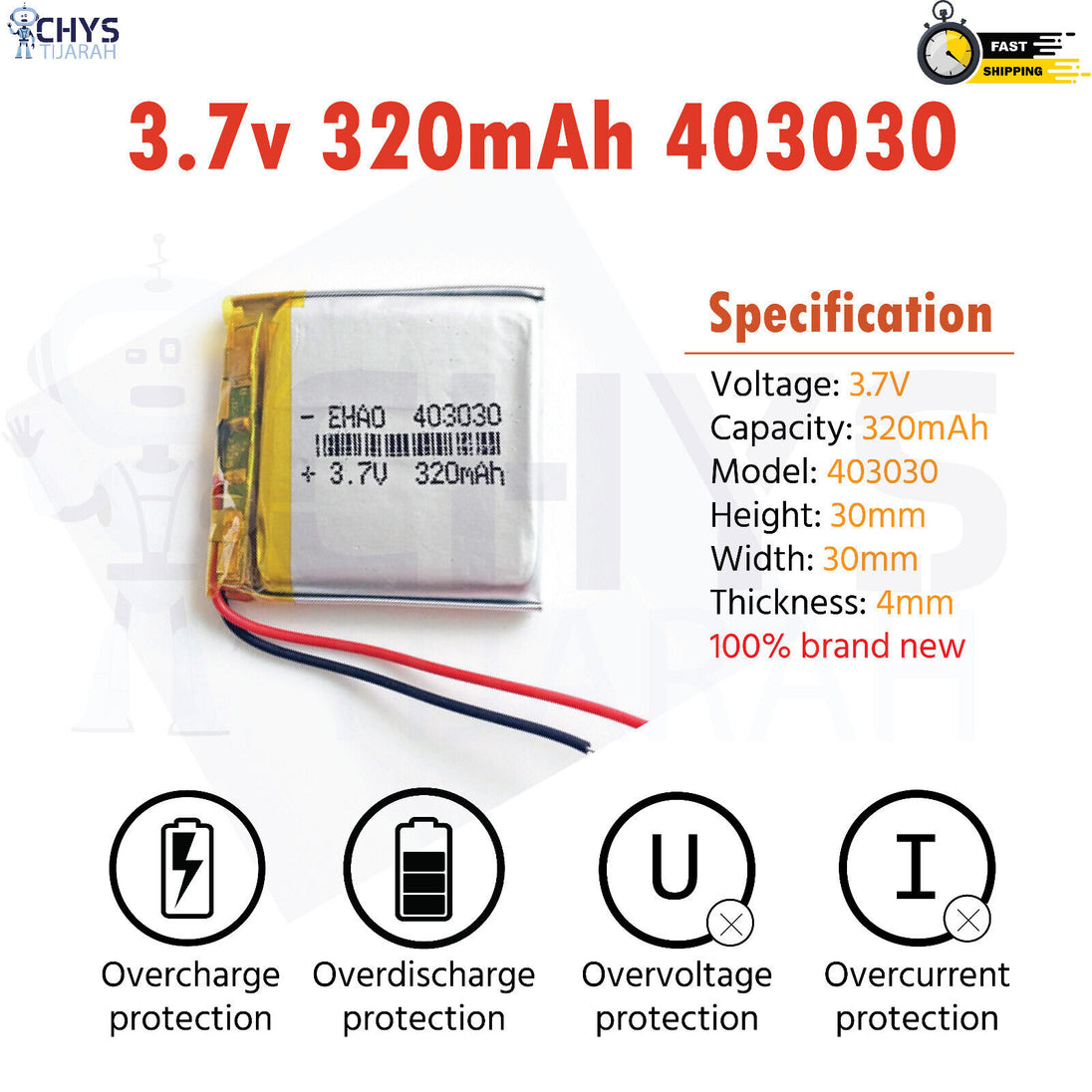 3.7V Lipo Li-Polymer Rechargeable Battery MP3, Camera, Recorder, Player, device - Chys Thijarah