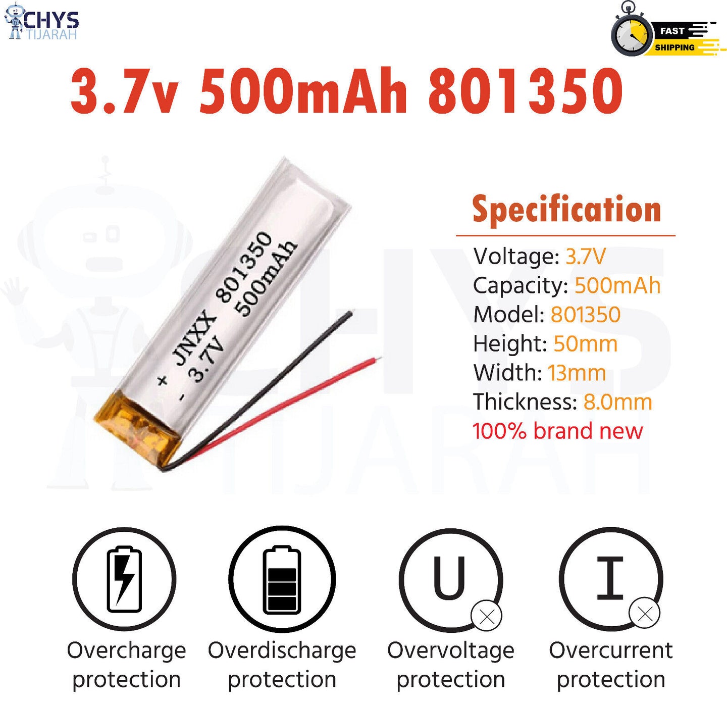 3.7V Lipo Li-Polymer Rechargeable Battery MP3, Camera, Recorder, Player, device - Chys Thijarah