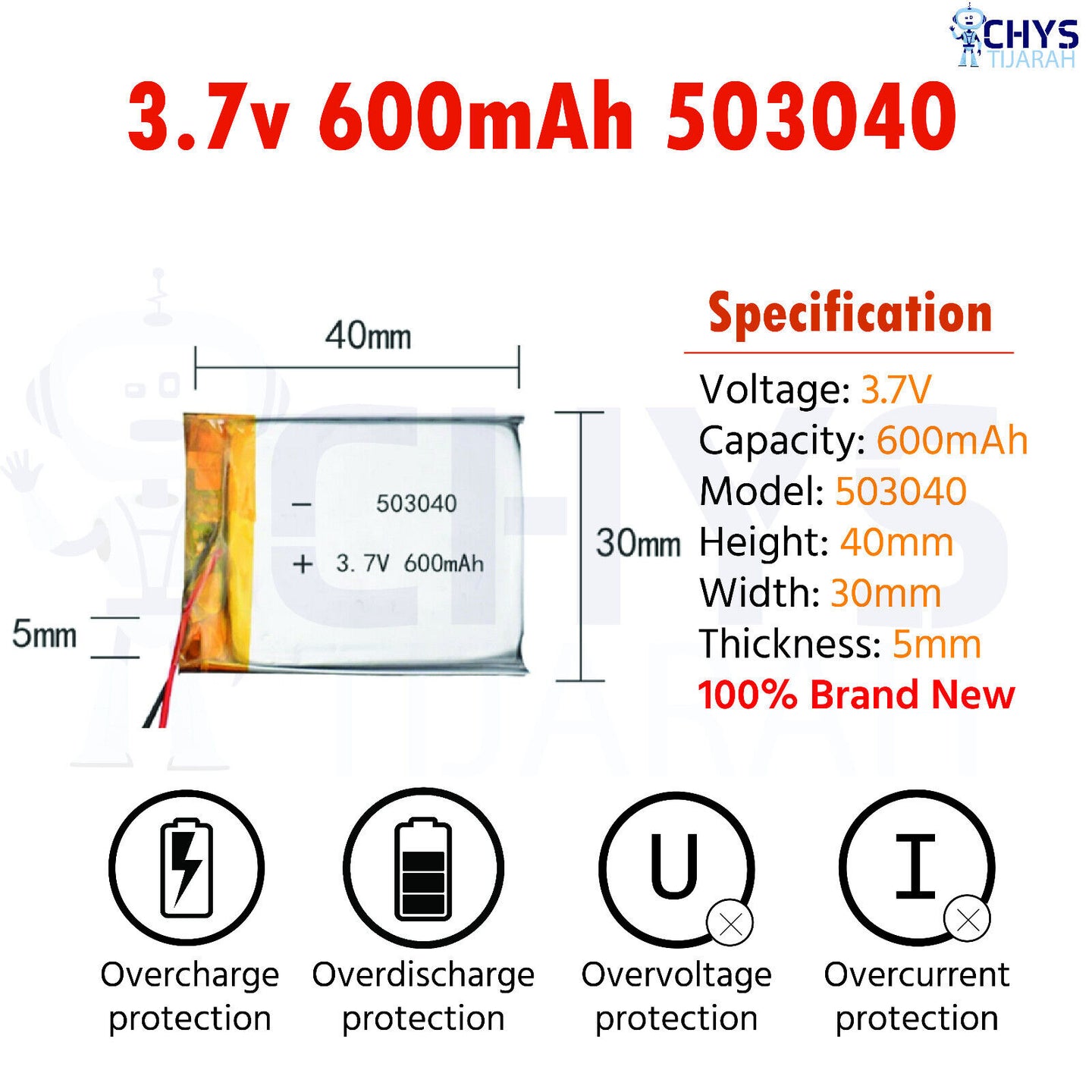 3.7V Lipo Li-Polymer Rechargeable Battery MP3, Camera, Recorder, Player, device - Chys Thijarah