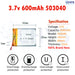 3.7V Lipo Li-Polymer Rechargeable Battery MP3, Camera, Recorder, Player, device - Chys Thijarah