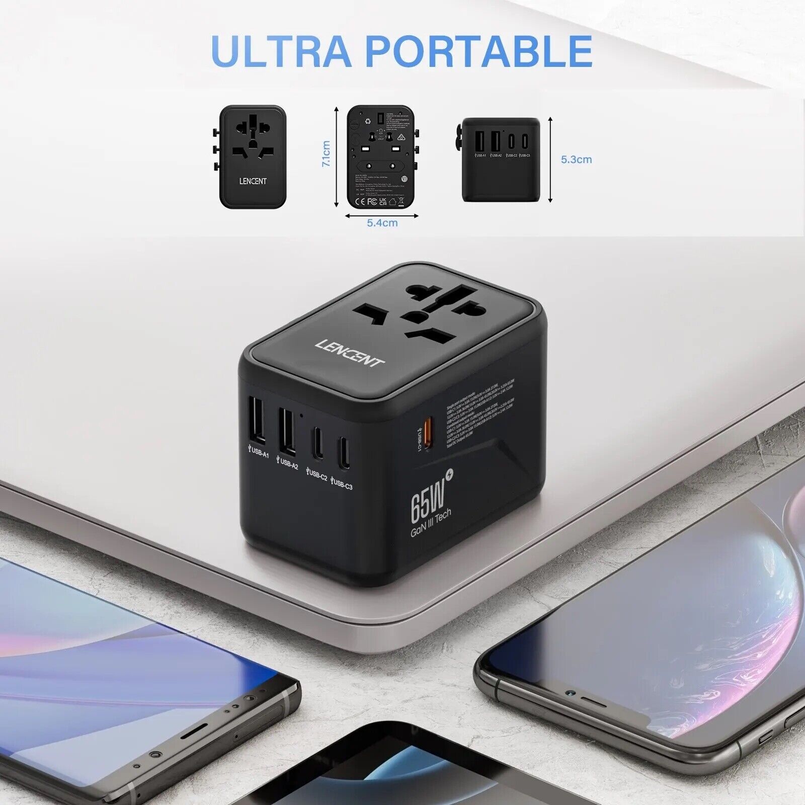 65W GaN smart Charger 2 USB 3 Type C Travel  Adapter Plug Wall Charger GaN Tech - Chys Thijarah