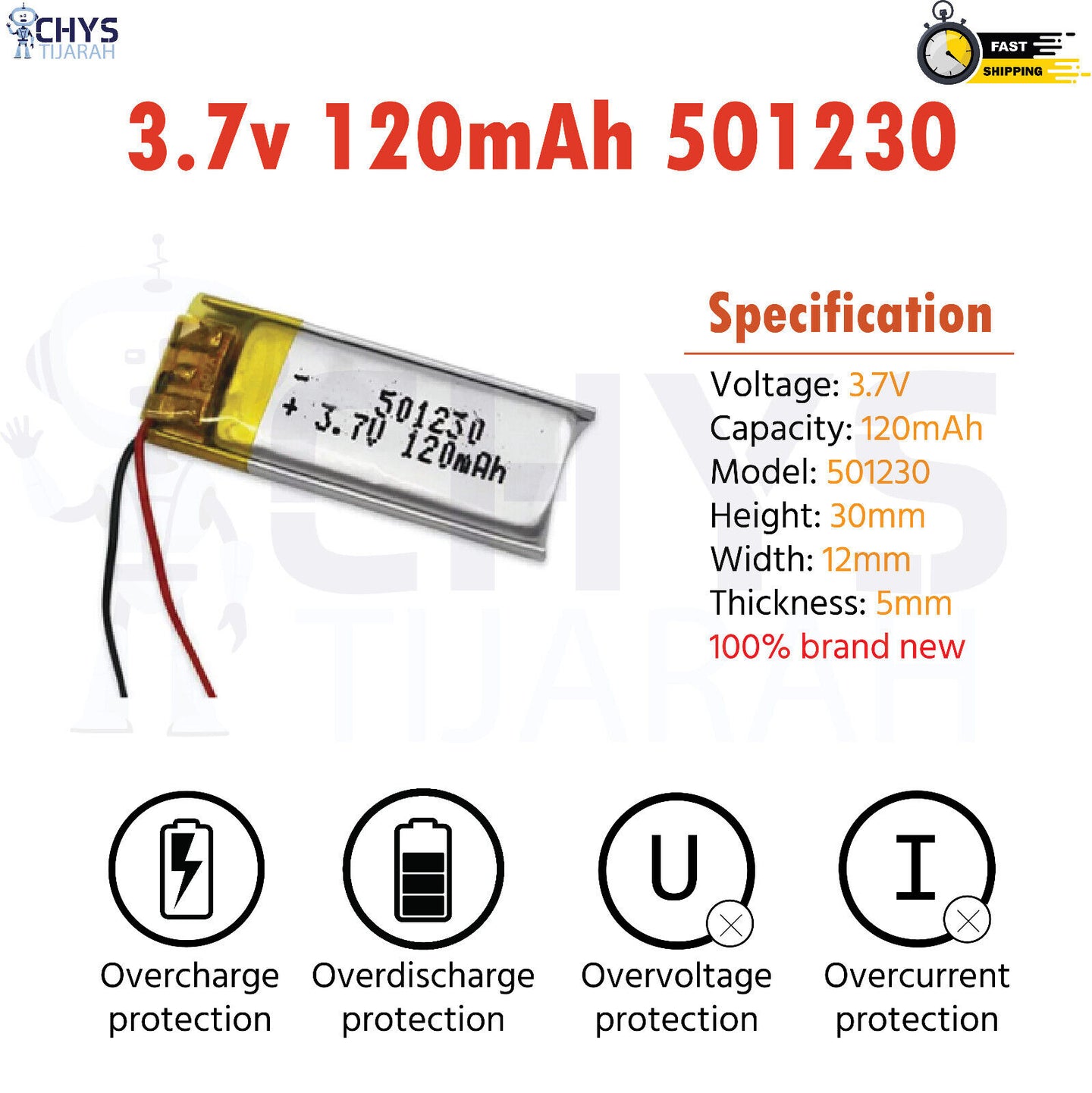 3.7V Lipo Li-Polymer Rechargeable Battery MP3, Camera, Recorder, Player, device - Chys Thijarah