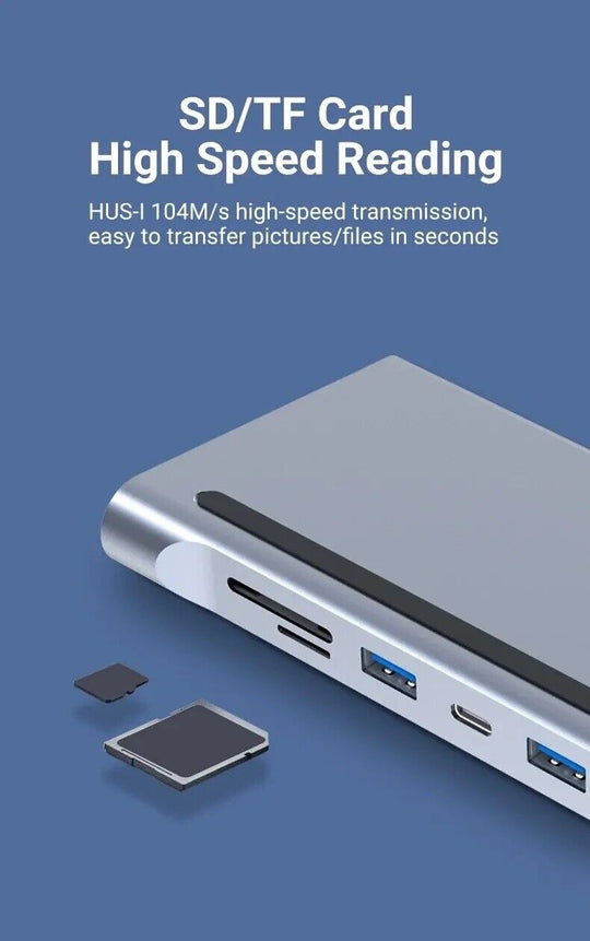 12 in 1 USB-C Docking Station Triple Monitor with HDMI1.4*2+VGA Mac Pro/Air DELL - Chys Thijarah