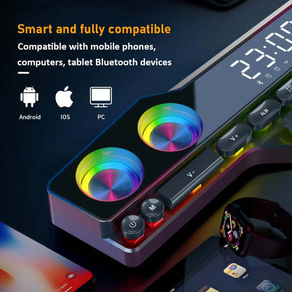 Clock Display 3D Stereo Bluetooth Soundbar LED Lights Speaker with Subwoofer - Chys Thijarah