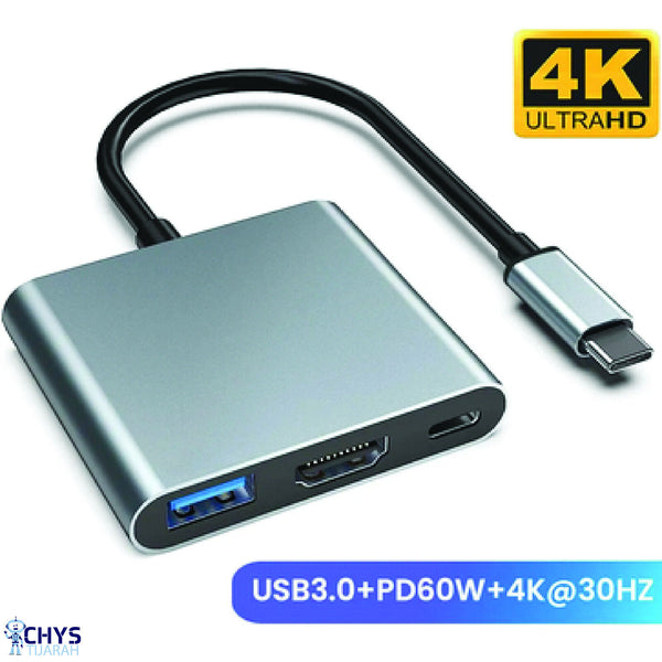 3-in-1 USB C Square Multiple Port Hub with 60W Type C Power Delivery 4K HDMI - Chys Thijarah