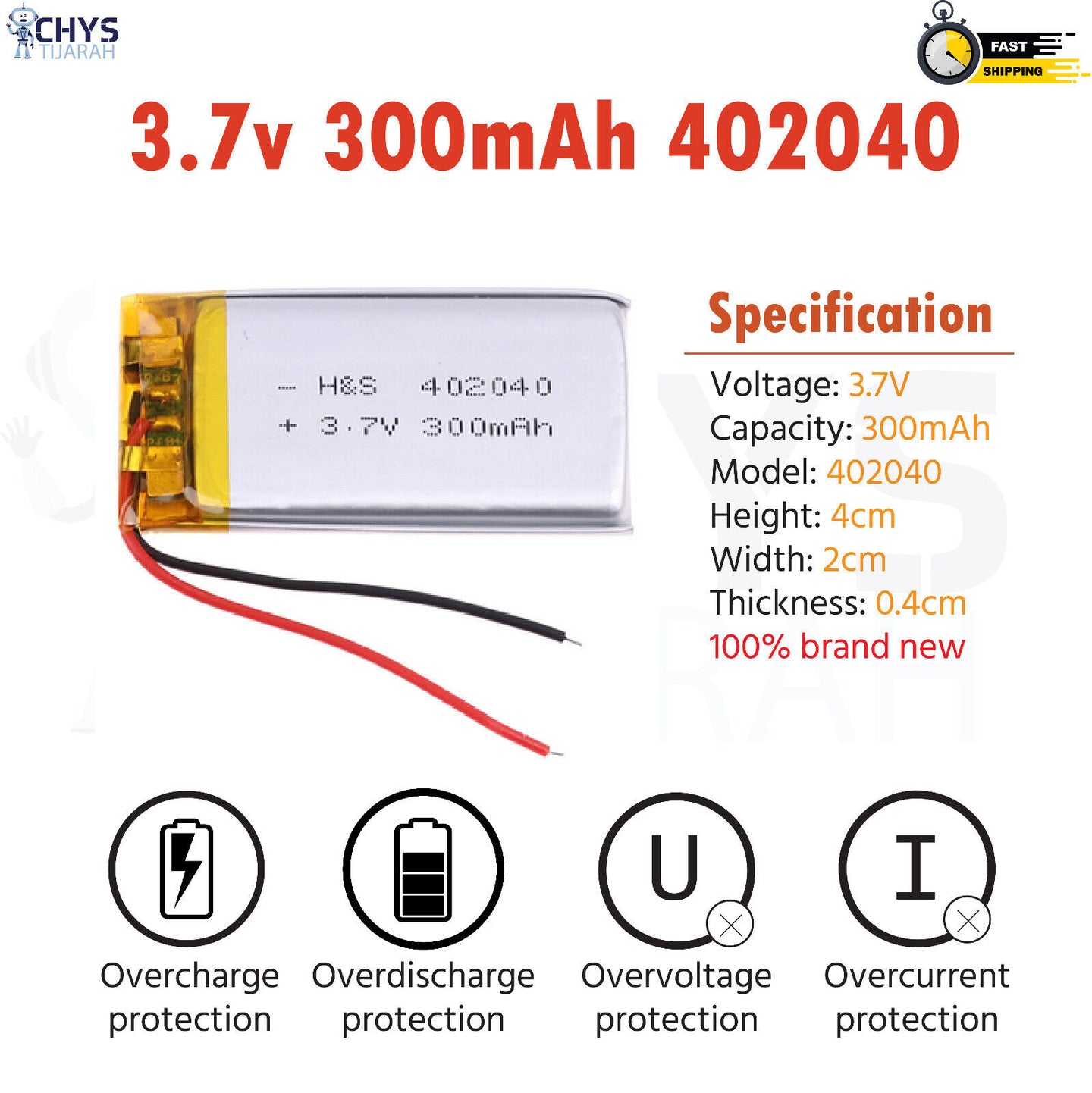 3.7V Lipo Li-Polymer Rechargeable Battery MP3, Camera, Recorder, Player, device - Chys Thijarah