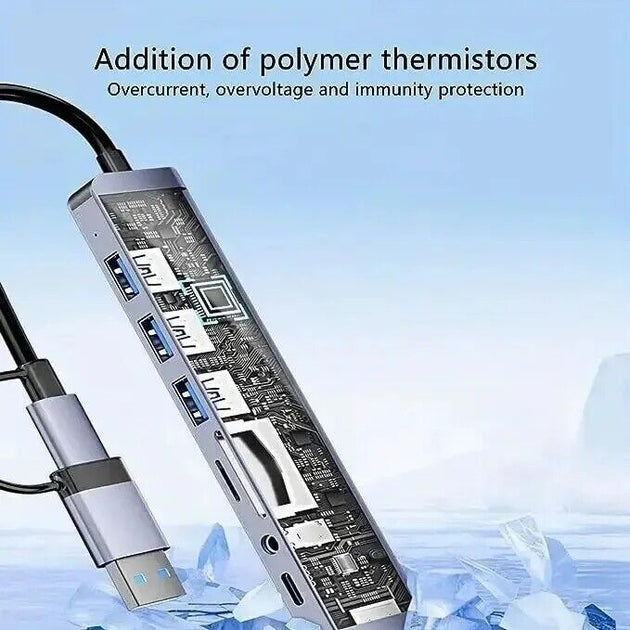 8 in 1 USB 3.0/2.0  splitter Hub with card reader, USB-C Docking Station - Chys Thijarah