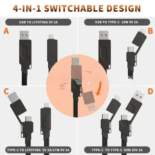 4 in 1 charging cable keychain premium braided travel charging accessory
