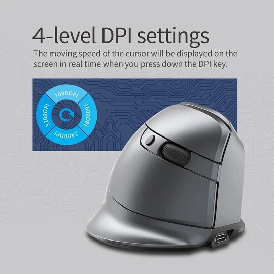 3200DPI 2.4G Wireless Bluetooth two device connectivity Vertical Mouse with LCD - Chys Thijarah