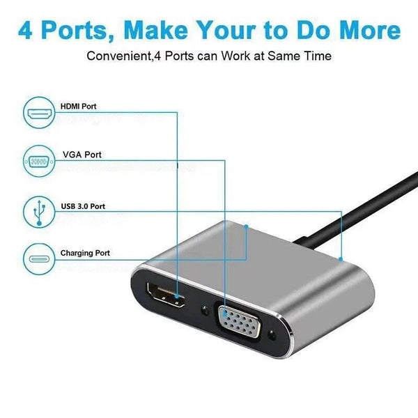 USB C Hub 4 in 1 Type C 3.0 Adapter to 4K HDMI HDTV VGA USB 3.0 PD for MacBook - Chys Thijarah