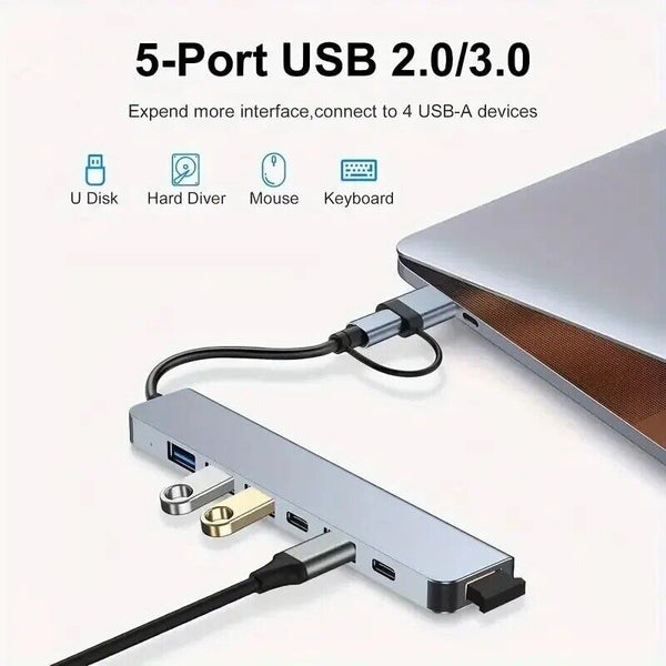 8 in 1 USB 3.0/2.0  splitter Hub with card reader, USB-C Docking Station - Chys Thijarah