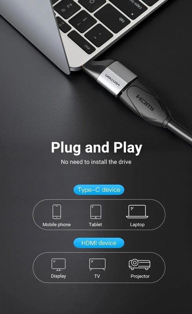 Vention USB C to HDMI 2.0 Adapter USB Type C HDMI Cable 4K Converter for MacBook - Chys Thijarah