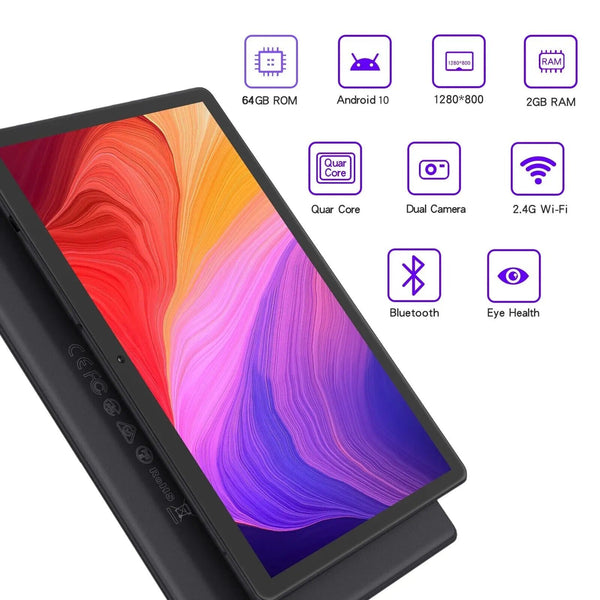 PRITOM 10 Inch Tablet PC - Android 10, 64GB, Quad Core, WiFi, GPS, 3G Phone Call - Chys Thijarah