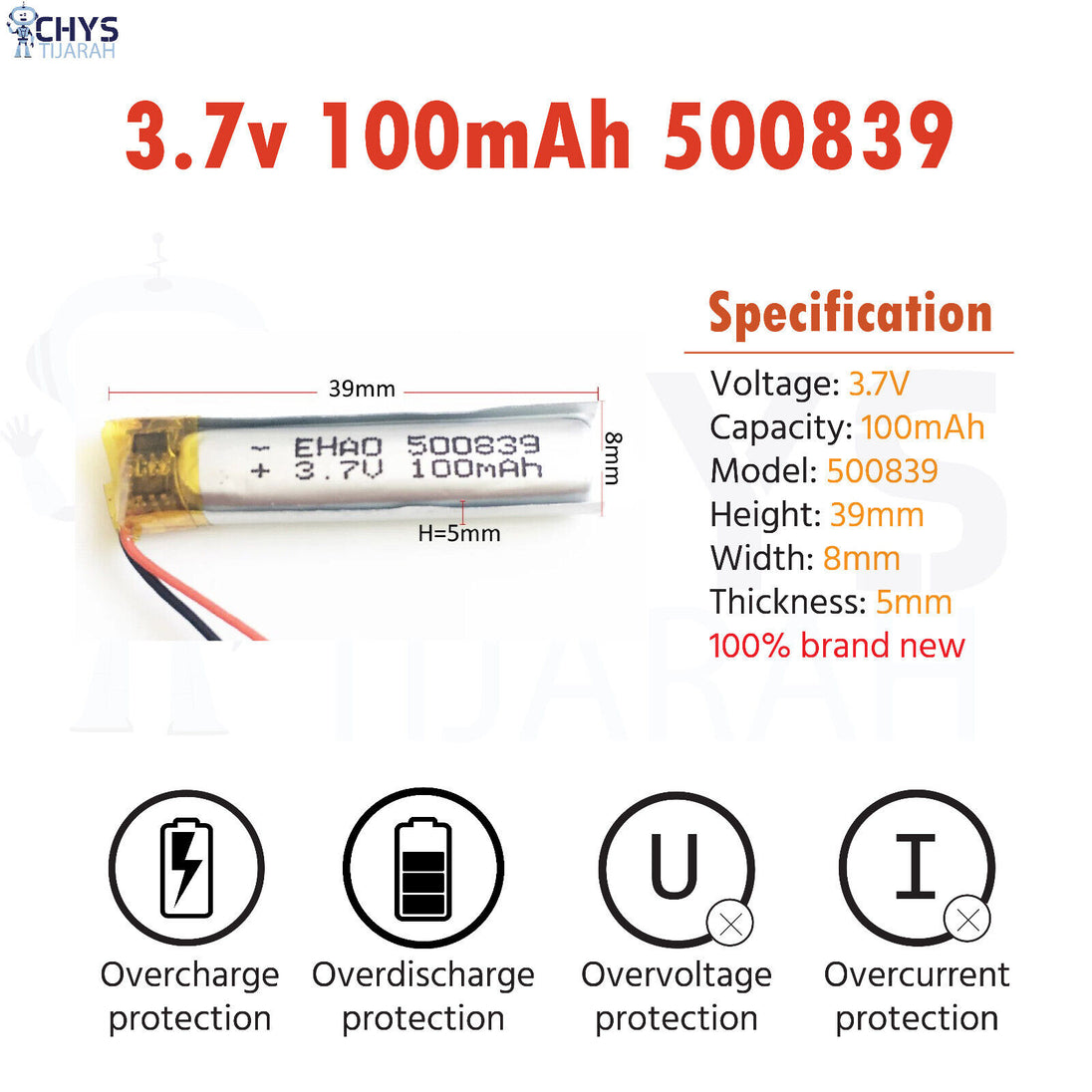 3.7V Lipo Li-Polymer Rechargeable Battery MP3, Camera, Recorder, Player, device - Chys Thijarah