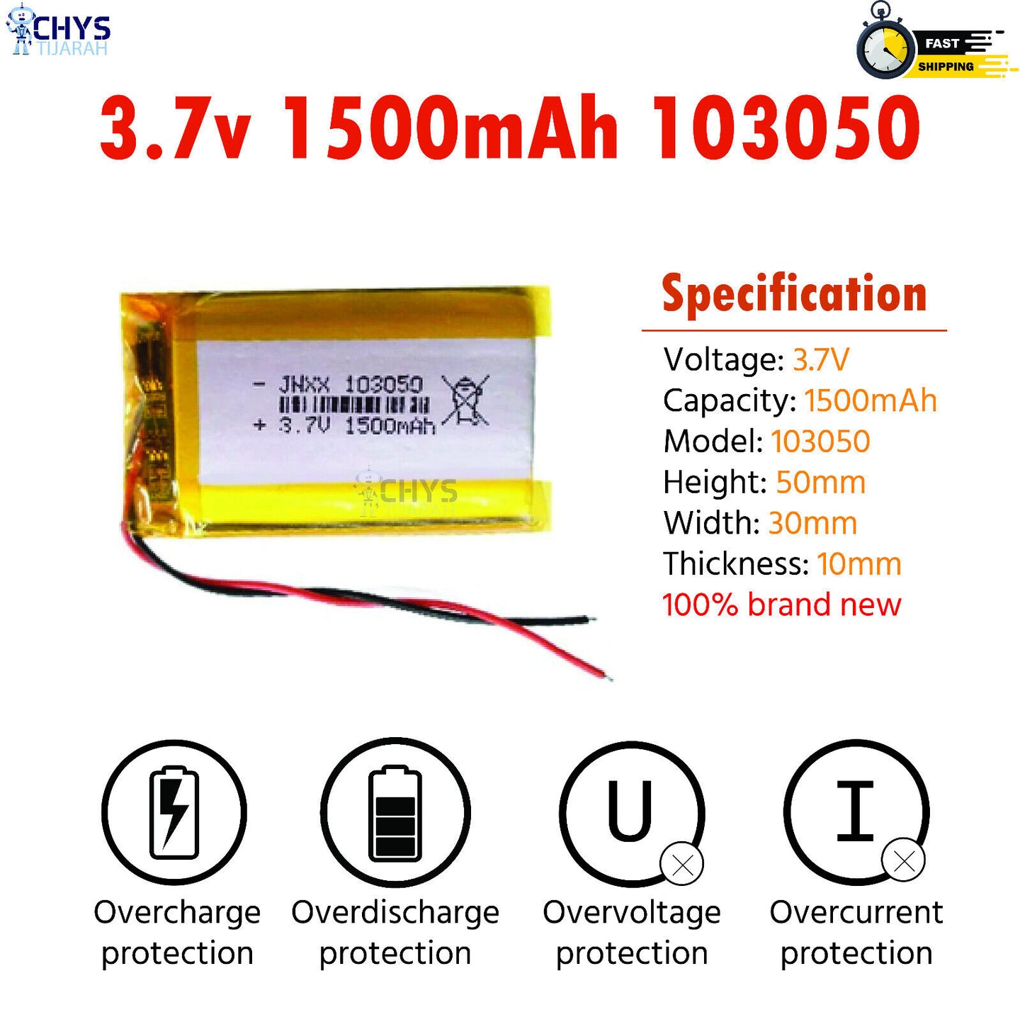 3.7V Lipo Li-Polymer Rechargeable Battery MP3, Camera, Recorder, Player, device - Chys Thijarah