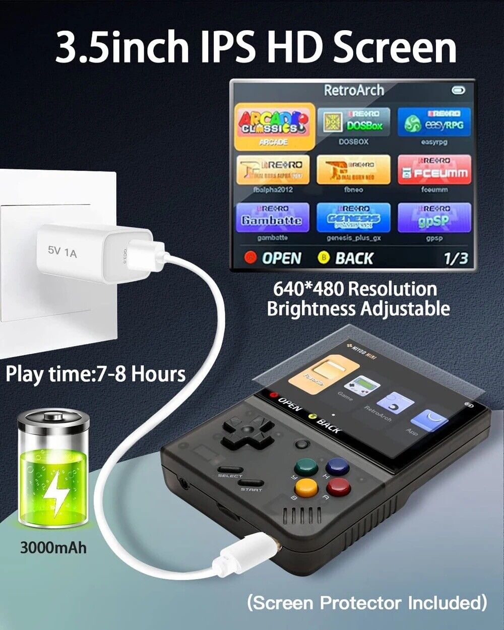 Miyoo Mini Plus 3.5 Inch IPS Handheld Retro 4Plrs Game Console 128GB 25K Games - Chys Thijarah