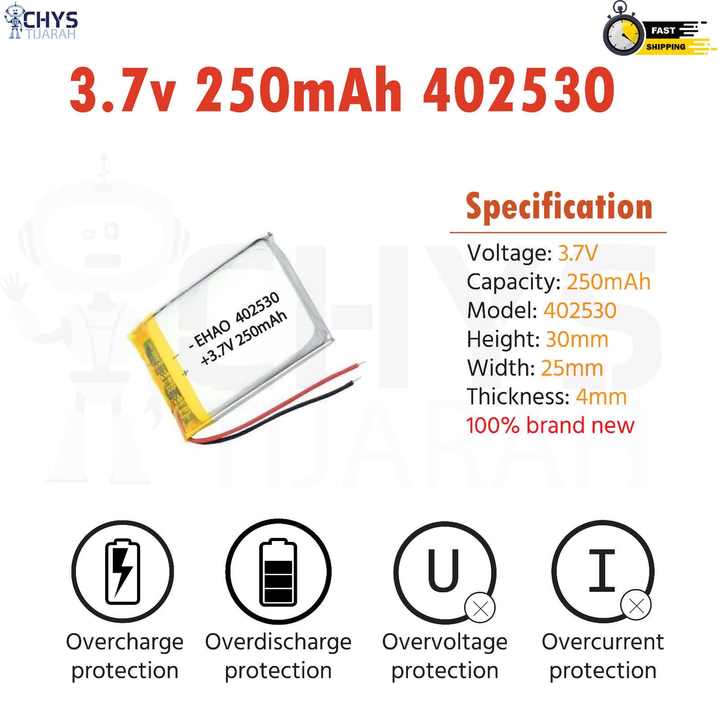 3.7V Lipo Li-Polymer Rechargeable Battery MP3, Camera, Recorder, Player, device - Chys Thijarah