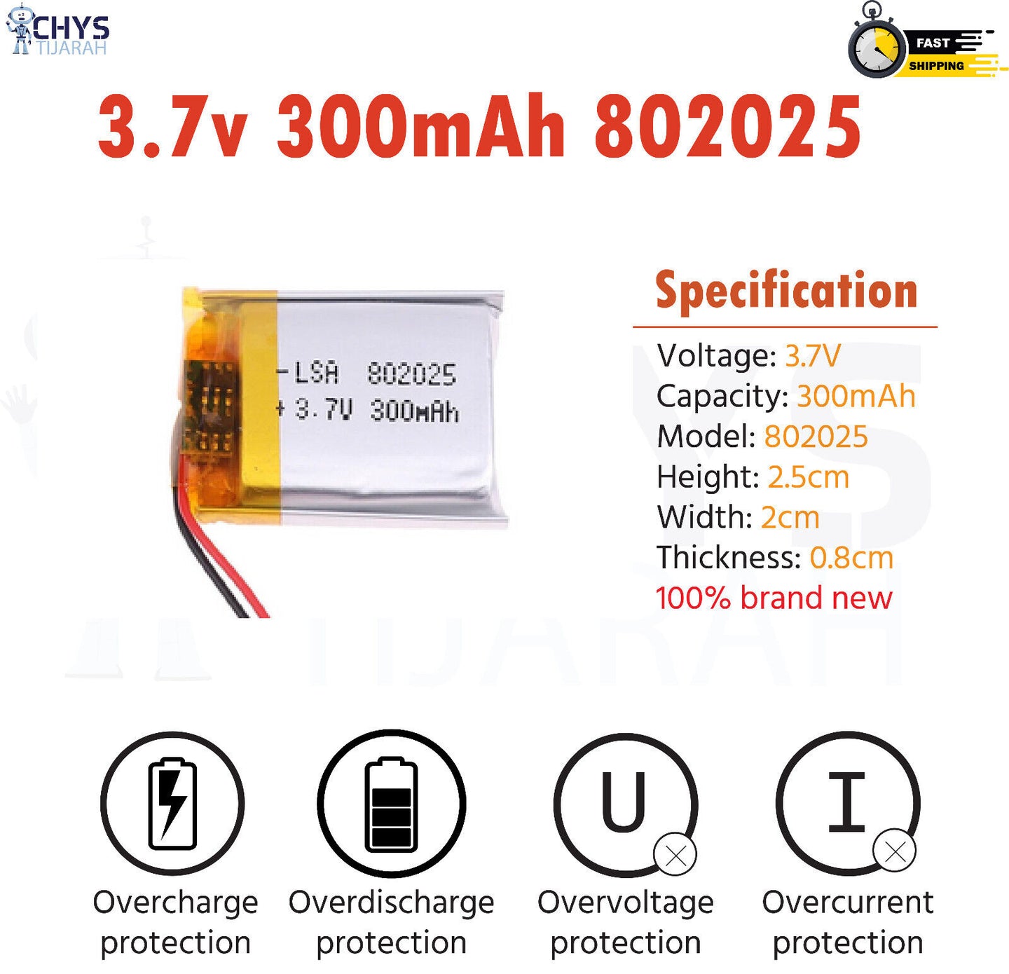 3.7V Lipo Li-Polymer Rechargeable Battery MP3, Camera, Recorder, Player, device - Chys Thijarah