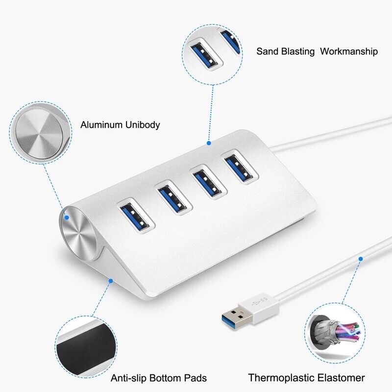 Aluminum Usb 3.0 Hub 4 Ports High Speed Multi Splitter Adapter Expander Laptop - Chys Thijarah